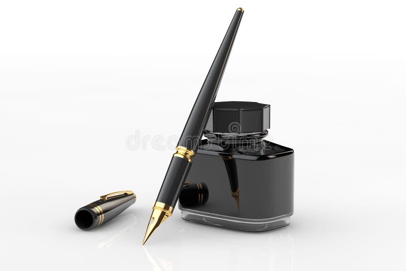 Fountain Pen and Bottle of Ink Stock Vector Illustration of greeting