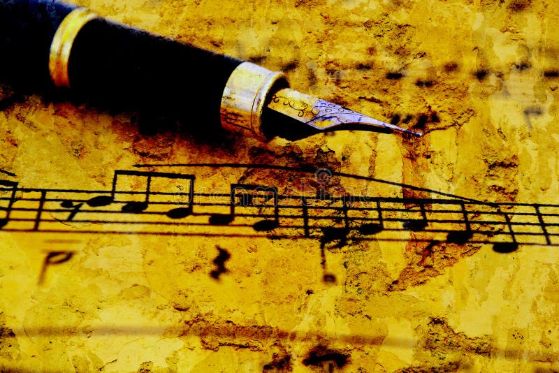 Music sheet and pen stock photo. Image of aged, bass 36676286