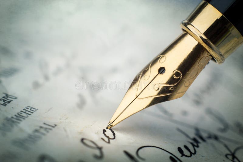 Fountain pen on vintage handwritten letter. Old history backg royalty free stock images Fountain pen on vintage handwritten letter. Old history backg royalty free stock images