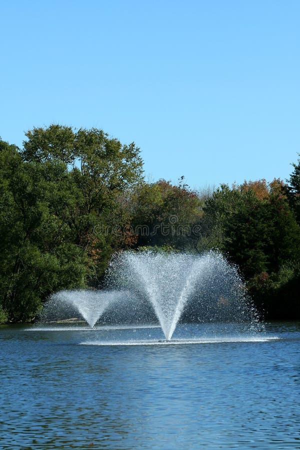 Fountain on a Pond with Park Bench Stock Photo Image of water, beauty