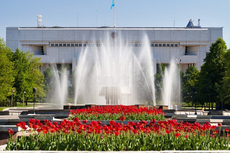 Fountain on Republic Square in Almaty, Kazakhstan