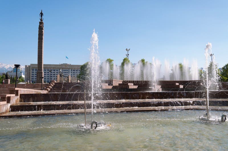 Fountain on Republic Square in Almaty, Kazakhstan