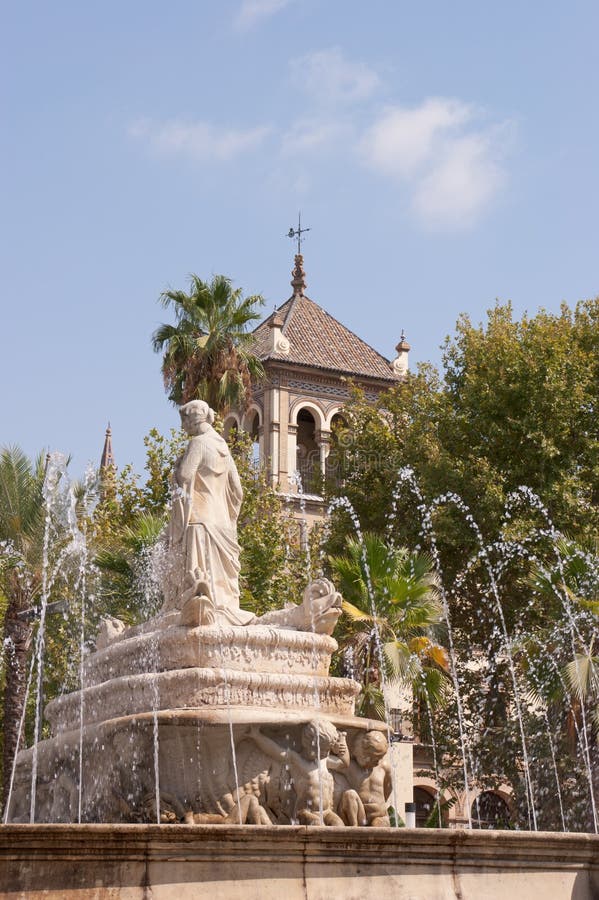Fountain Of Seville In Puerta De Jerez Square Stock Photo Image of