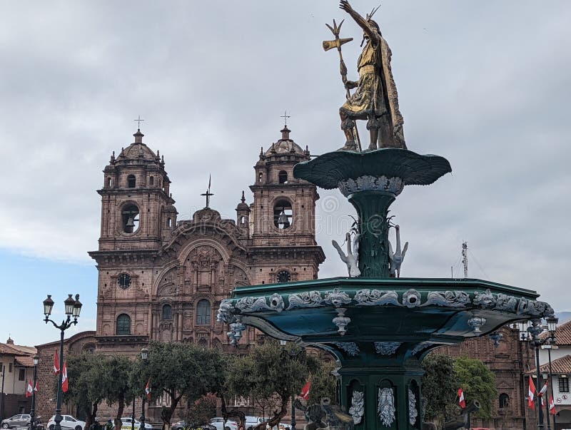 Fountain Statue Cathedral Peru Stock Image Image of peru, town 273258231
