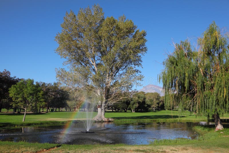 Golf Course Fountain stock image. Image of fountain, sports 421719
