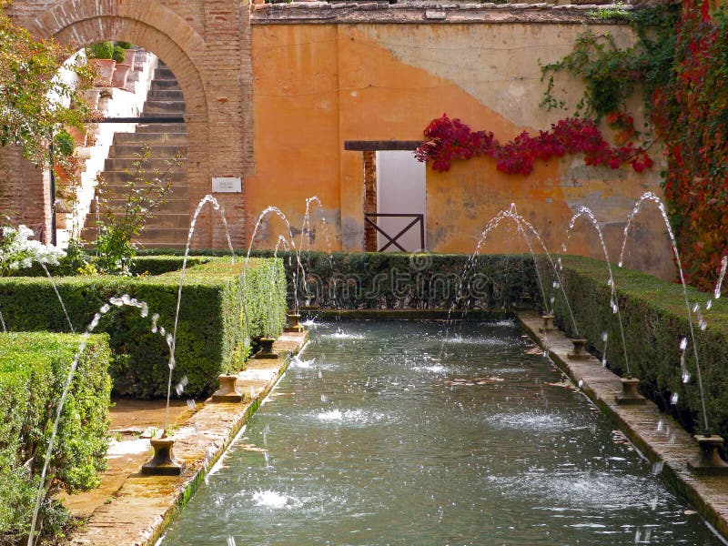 Fountains in the gardens of Alhambra in Granada, Spain