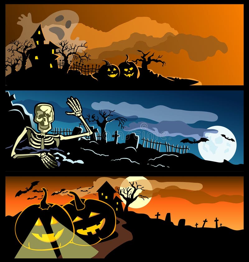 Four banners by a holiday halloween