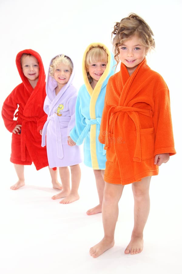 Four Beautiful Kids in Bathrobes Stock Photo Image of person, hearted
