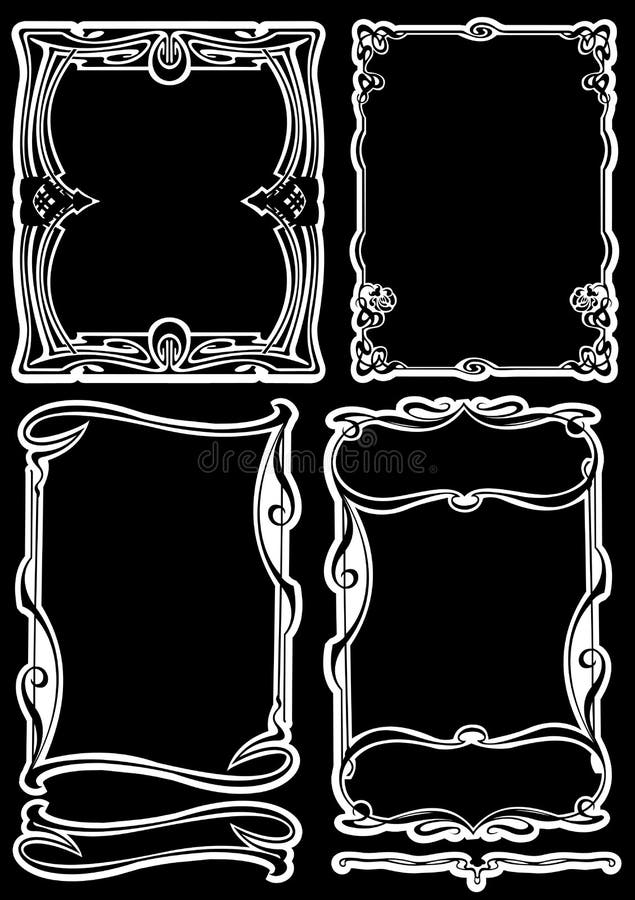 Four Black and White Art Deco Frames. Stock Vector Illustration of