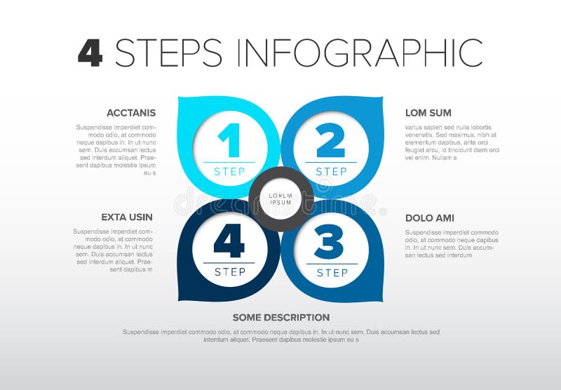 Four blue circle pointers steps process infographic royalty free illustration