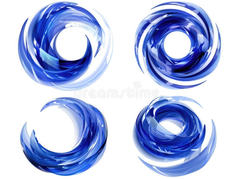 The four blue circles are abstract and have a spiral shape. They are all different sizes and are placed next to each other AI generated
