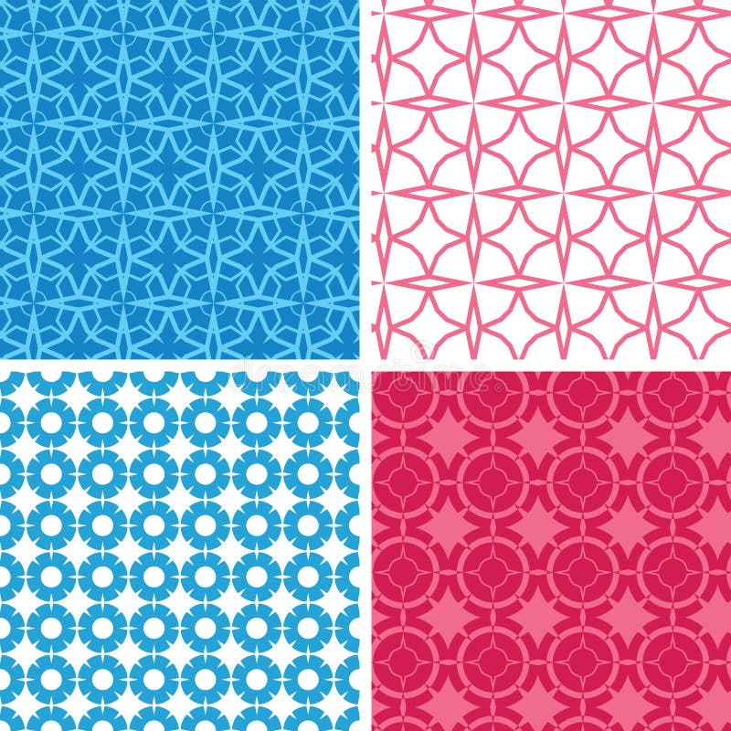 Four blue and red abstract geometric patterns and royalty free illustration