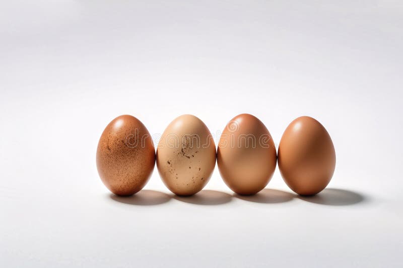 Four brown eggs on white surface stock illustration