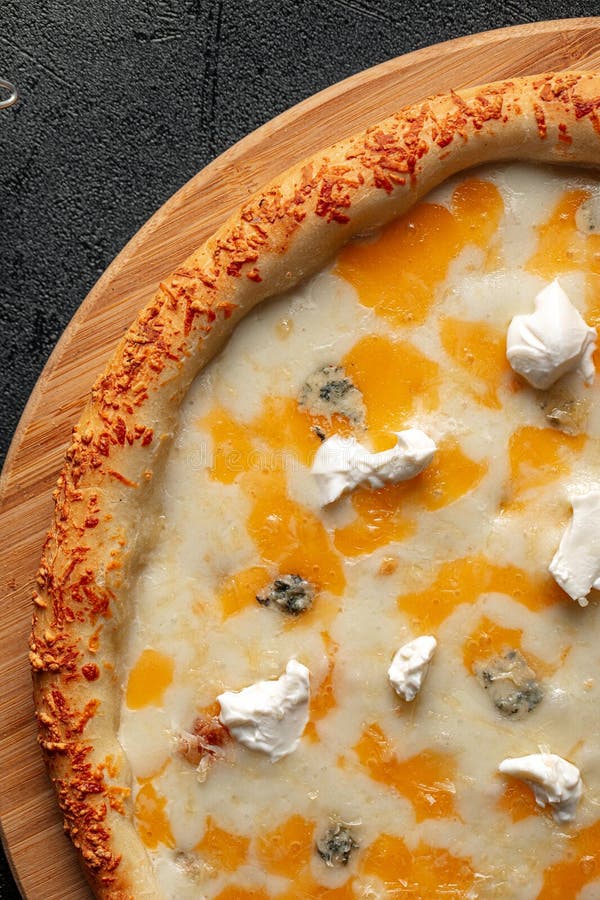 Four Cheese Pizza with Cheddar and Stock Image Image of