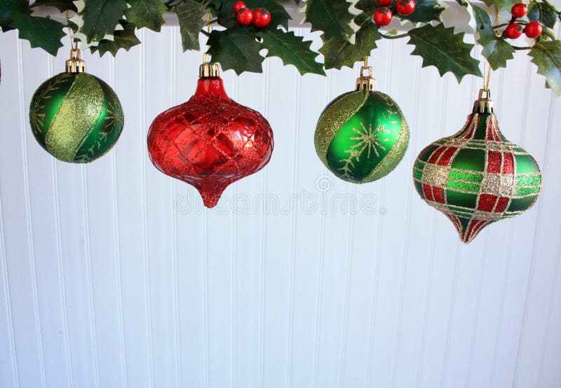 Four Christmas Balls Hang White Background Stock Image - Image of ...