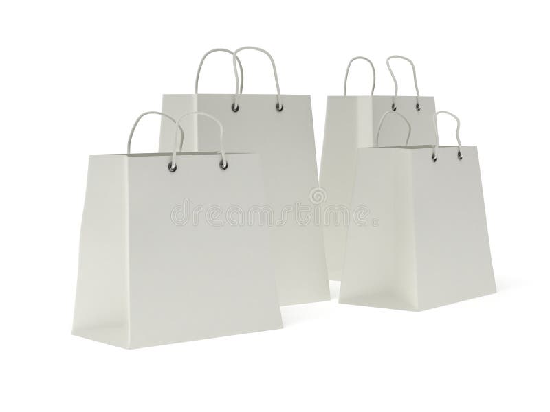 Four Classic White Shopping Bags (3d Render) Stock Illustration ...