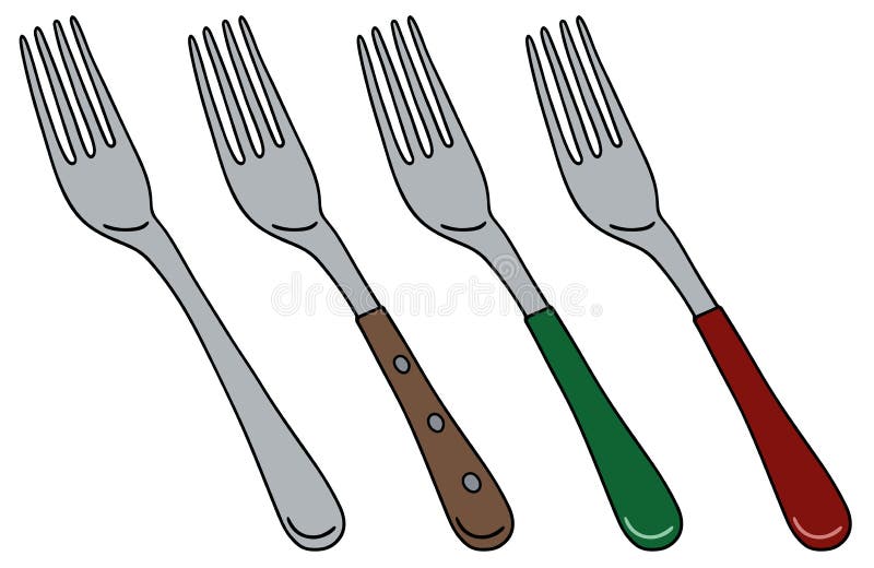2 Forks Drawing By Watercolor, Hand Drawn Illustration Stock