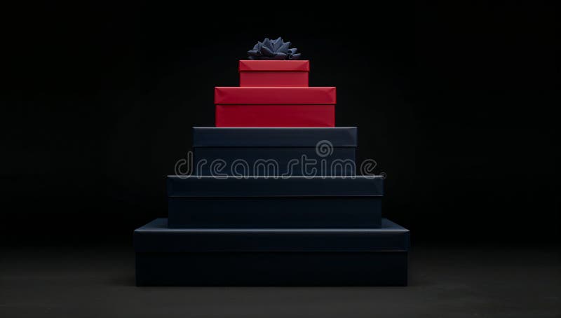 Decorative Stacked Gift Boxes With a Bow on Top in a Dark Background stock image