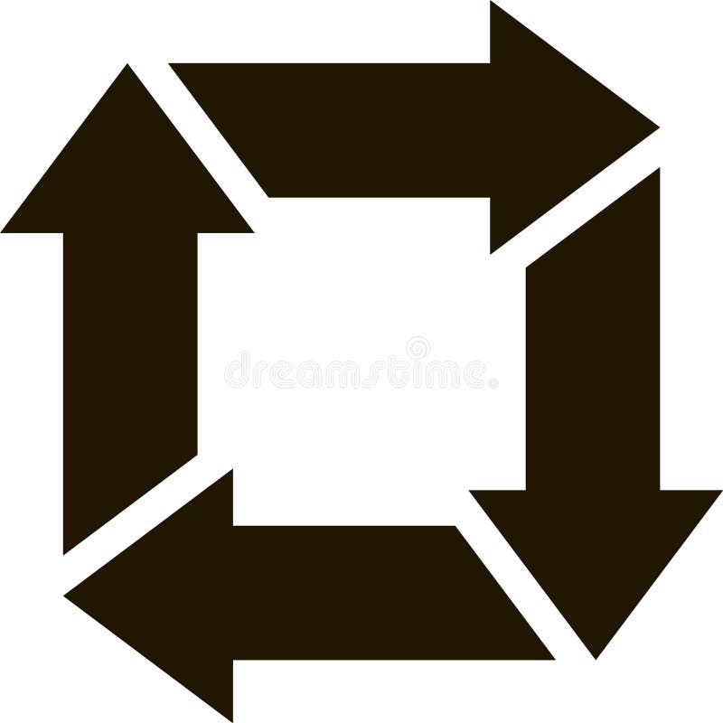 Four dark arrows creating a continuous square cycle, representing a closed loop system and illustrating concepts of royalty free illustration