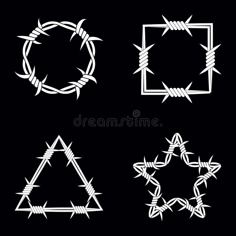 Four Different Geometric Shape. Vector Silhouette of Barbed Wire vector illustration