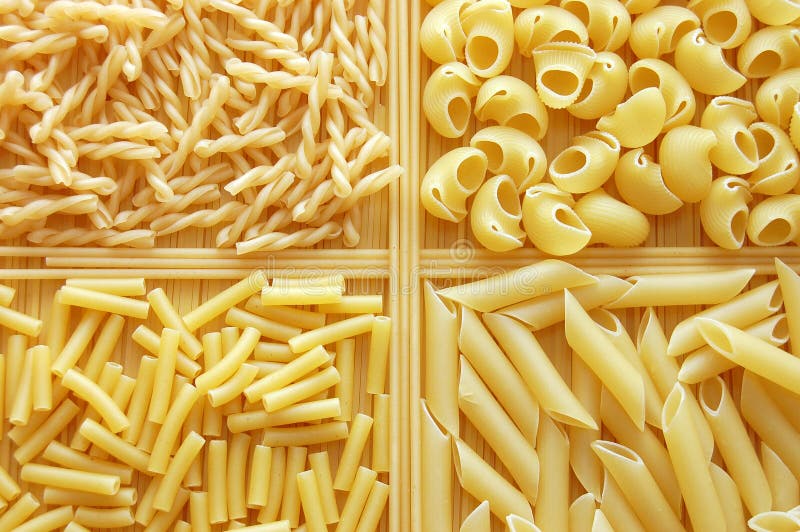 Four different kinds of italian pasta