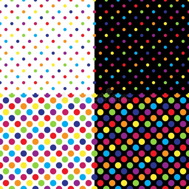 Four different seamless colorful polka dot patterns. Vector illustration. royalty free illustration Four different seamless colorful polka dot patterns. Vector illustration. royalty free illustration