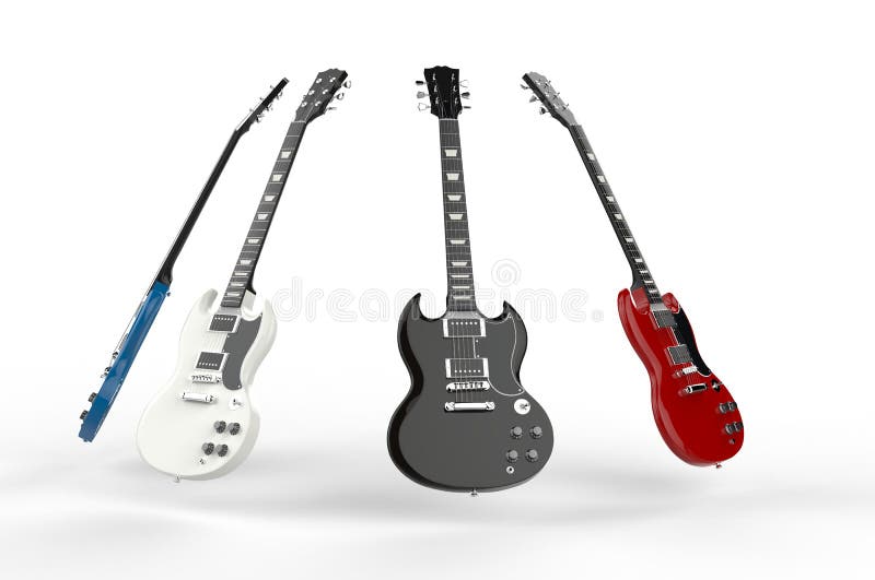 Four Electric Guitars All Different Colors Stock Image Image of band