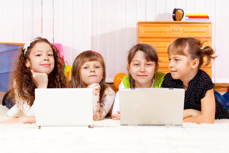 Four elementary aged girls royalty free stock image Four elementary aged girls royalty free stock image