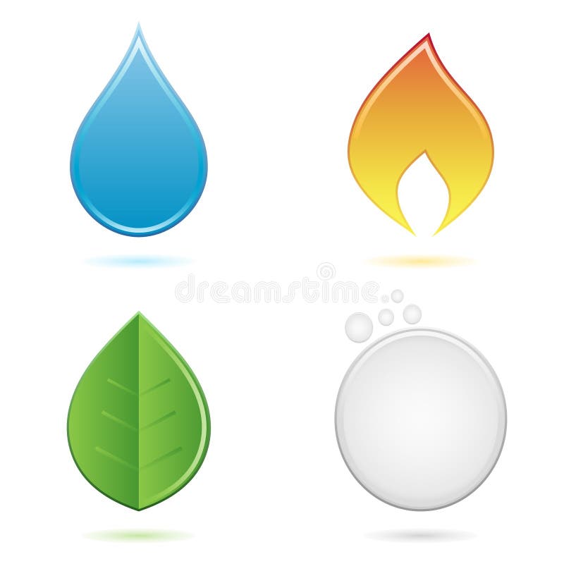 Four elements of nature (water, fire, earth, air), AI file included. Blue fire ball vectors