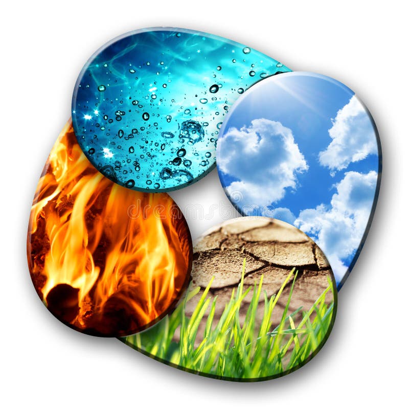 Four elements of Nature: water, fire, sky and earth