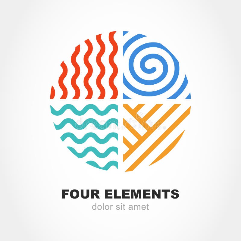 Four elements simple line symbol in circle shape. Vector logo de stock illustration