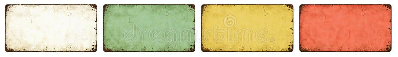 Four empty vintage tin signs on a white background