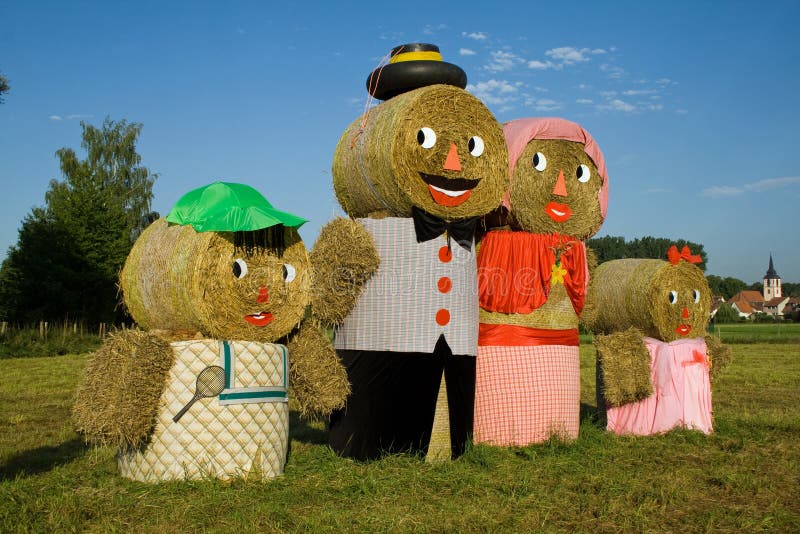 Four Figures Made Out of Straw Bales Stock Image Image of daughter