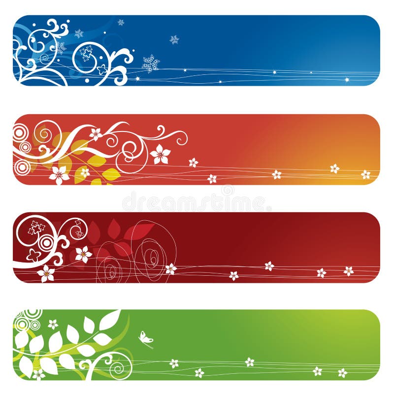 Four floral banners or bookmarks