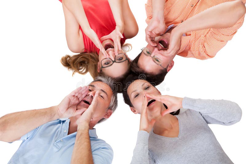 Four friends calling out stock photos Four friends calling out stock photos