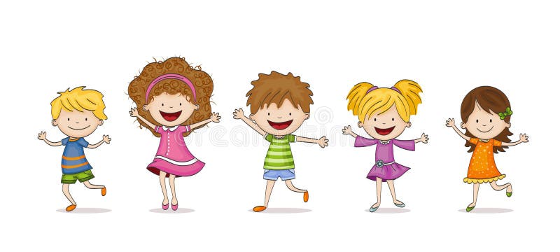Four funny Cartoon Kids stock vector. Illustration of girl - 69100860