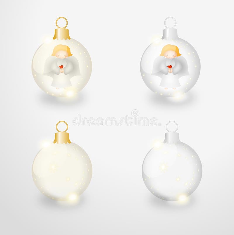 Four glass christmas balls with angels and stars