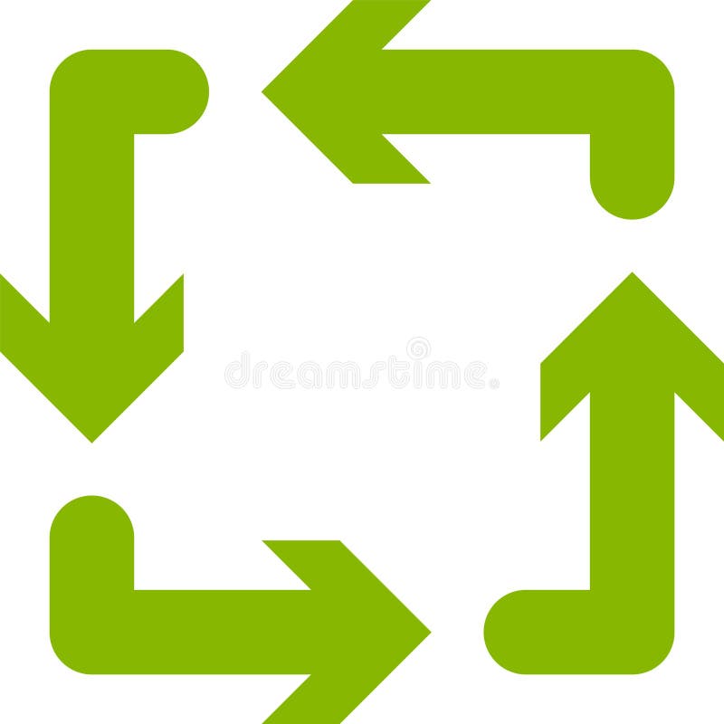 Four green arrows rotating in a clockwise direction create a seamless loop, representing a cyclical process of infinite renewal and dynamic transformation