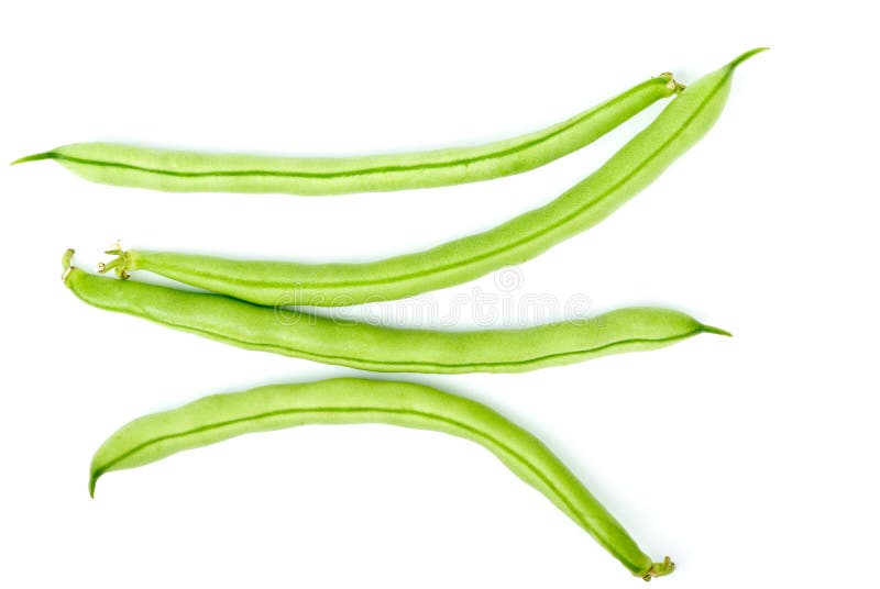 Four green bean pods isolated on the white background