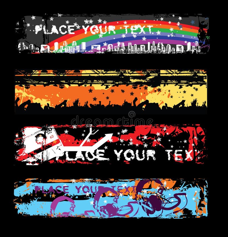 Four Grunge Music banners royalty free illustration