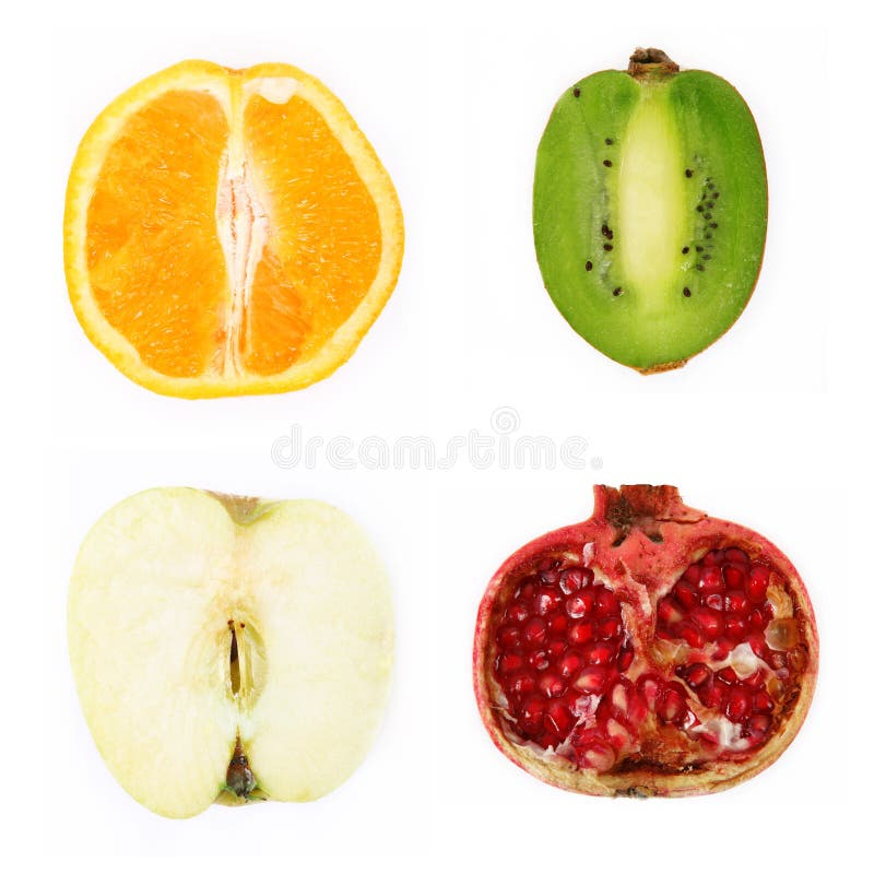 Four halved fruit