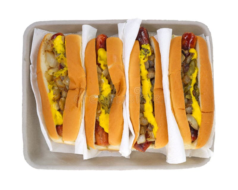 Four Hot Dogs with Condiments Stock Photo Image of white, arranged