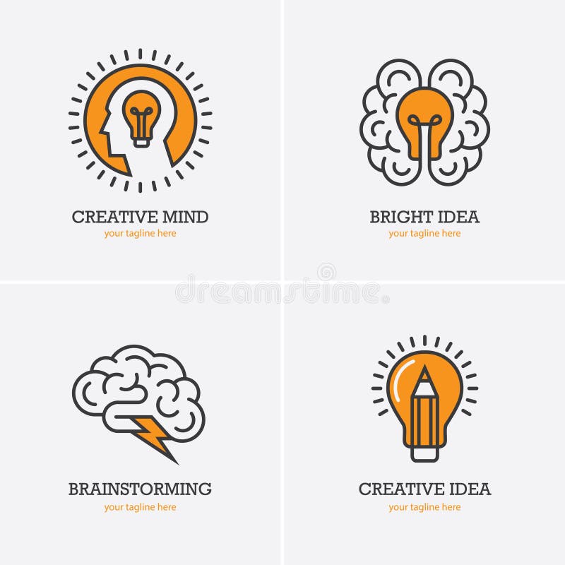 Four icons with human head, brain and light bulb stock illustration Four icons with human head, brain and light bulb stock illustration