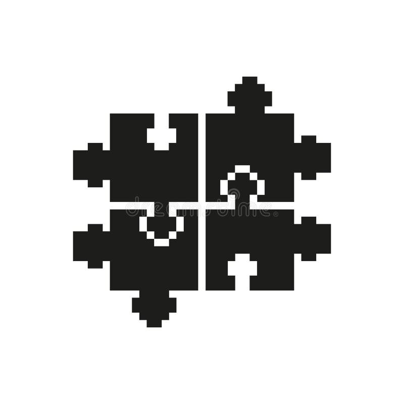 Four Interlocking Puzzle Pieces Pixel Art Icon. Teamwork, Collaboration, And Problem-Solving Symbol. Unity And stock illustration