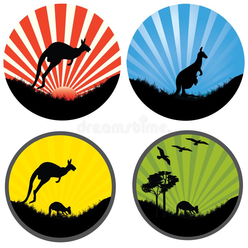 Four kangaroo icons in a circle stock illustration