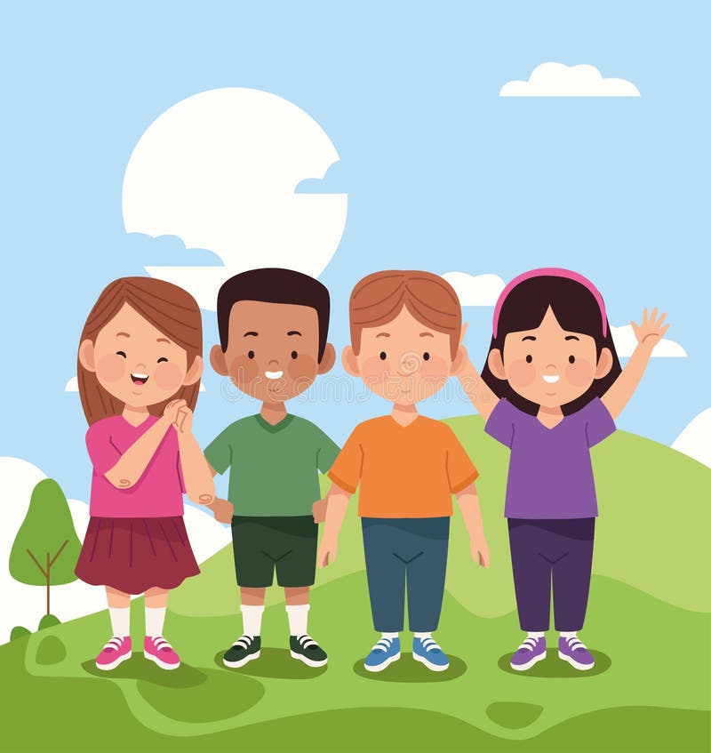 Four kids in the camp royalty free illustration