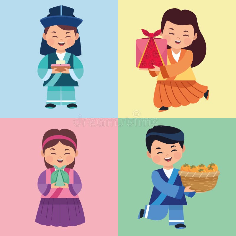 Four kids celebrating chuseok royalty free illustration
