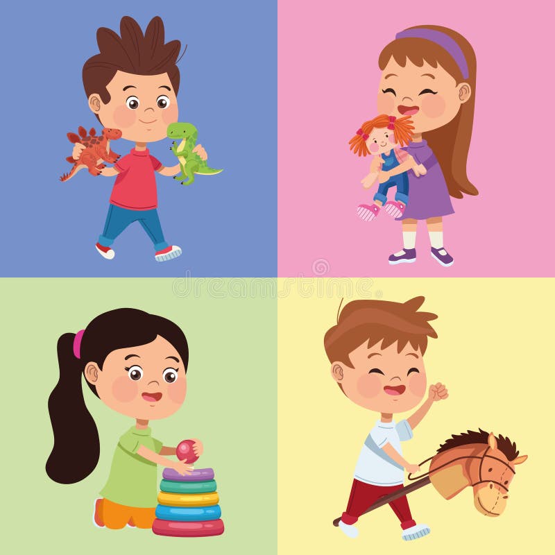 Four kids playing stock illustration