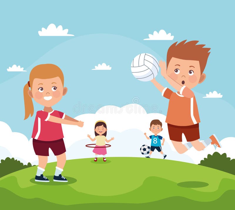 Four kids practicing activities vector illustration