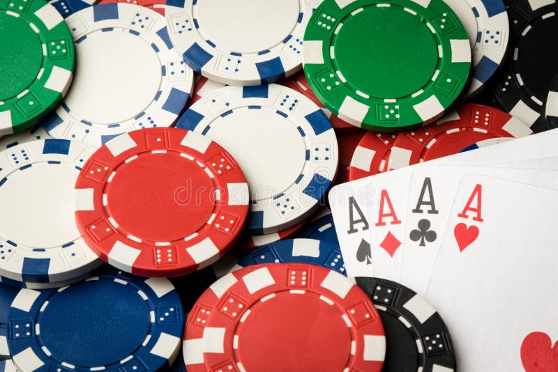 Four of a Kind Poker Hand Aces and Chips Stock Image Image of object